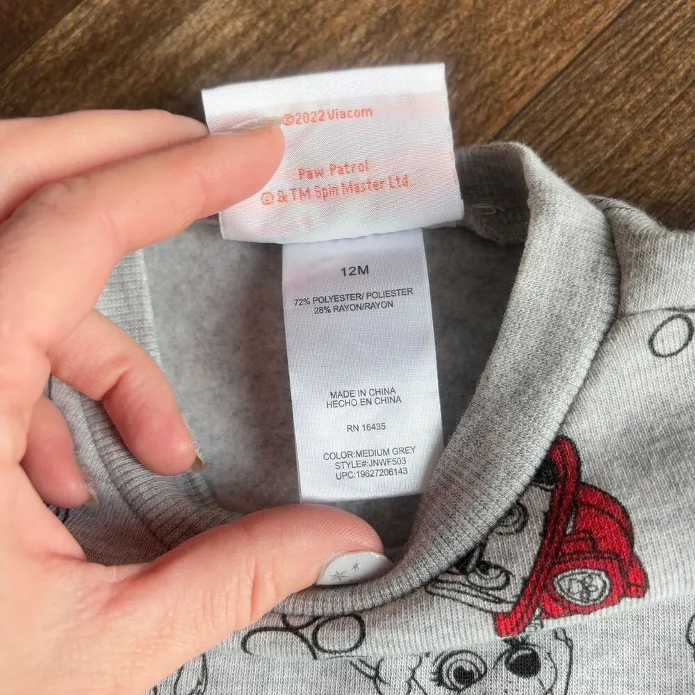 Nickelodeon Paw Patrol 2 Piece Set Outfit Pants Sweatshirt Grey Size 12 Months